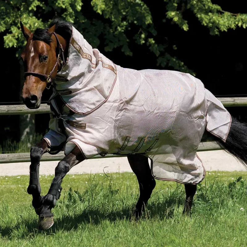 Rambo Protector Detach-A-Neck Fly Rug - Oatmeal/Brown and Oatmeal-1