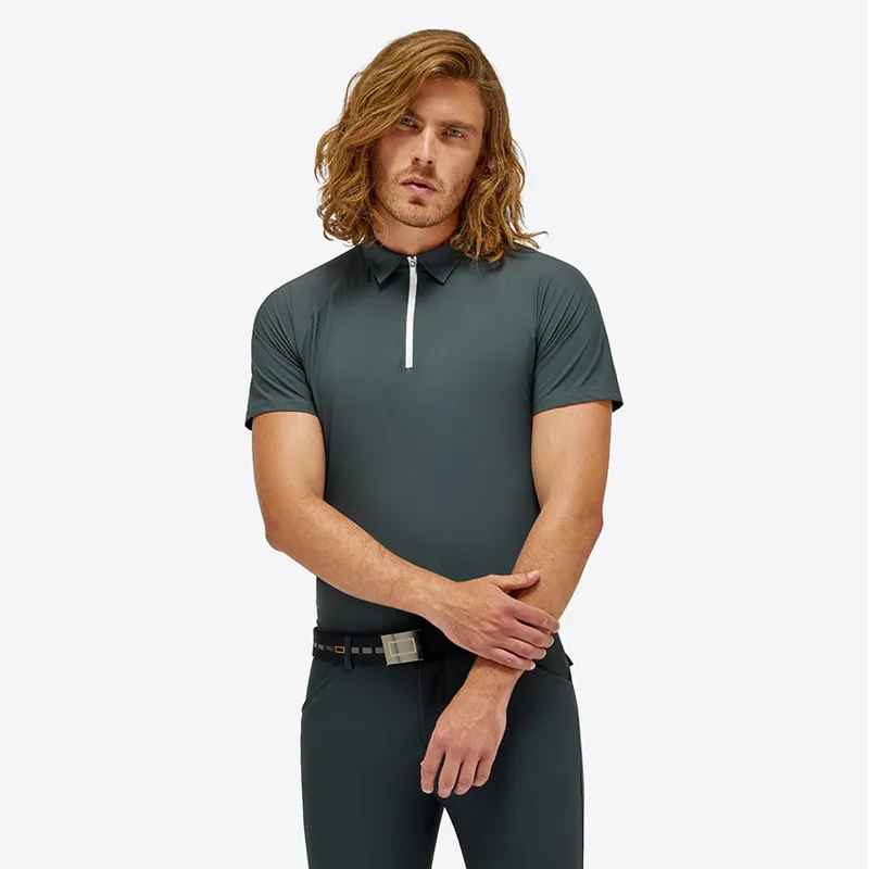 Riders Gene Jersey Short Sleeve Mens Training Zip Polo - Dark Grey-1