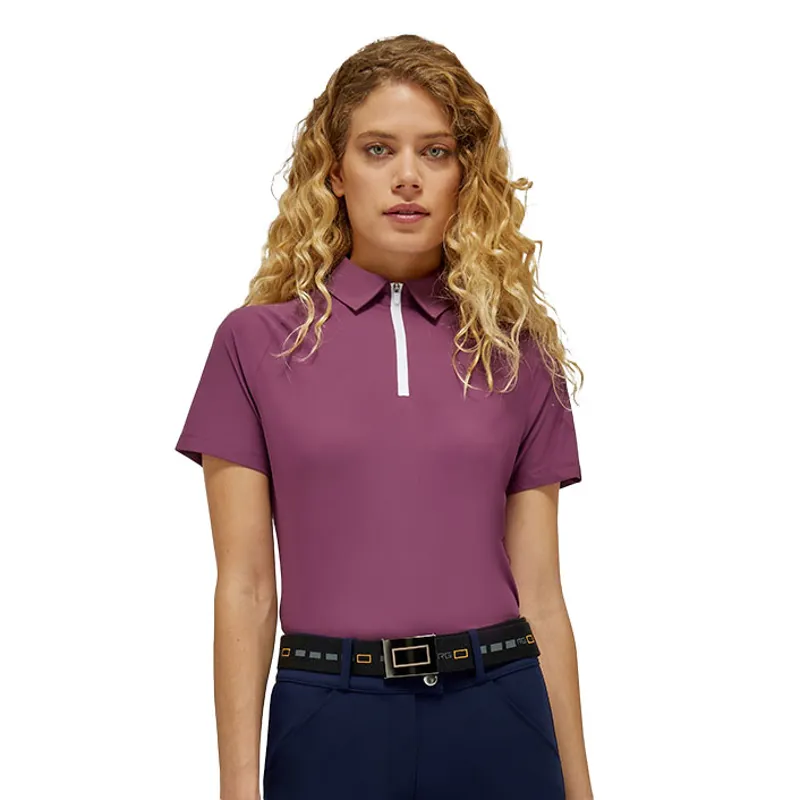 Riders Gene Jersey Short Sleeve Ladies Training Zip Polo - Vinaccia