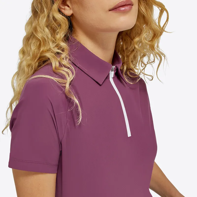 Riders Gene Jersey Short Sleeve Ladies Training Zip Polo - Vinaccia-1