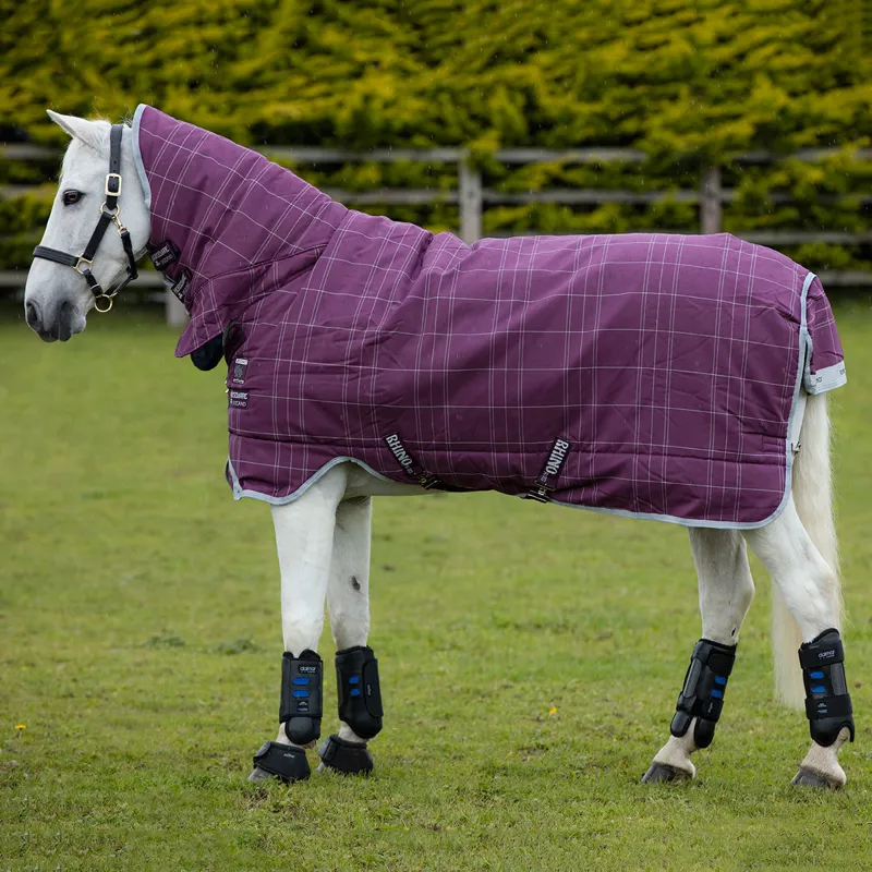 Rhino Pony All In One 400g Turnout Rug Berry/Grey/White Check