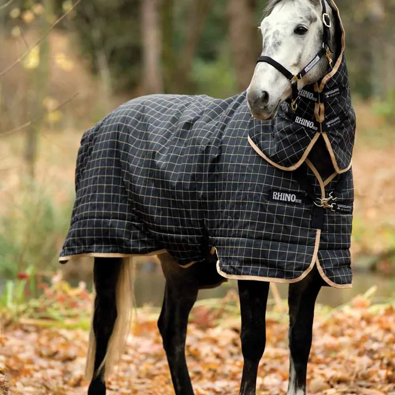Rhino Original Medium Plus Turnout 1000D Rug with neck 200g Black/Tan