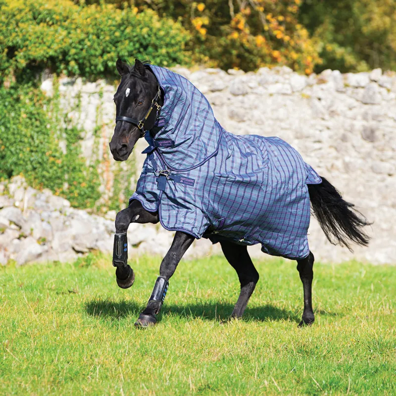 Rhino Plus Heavy Weight Turnout Rug Charcoal/Purple Check Redpost