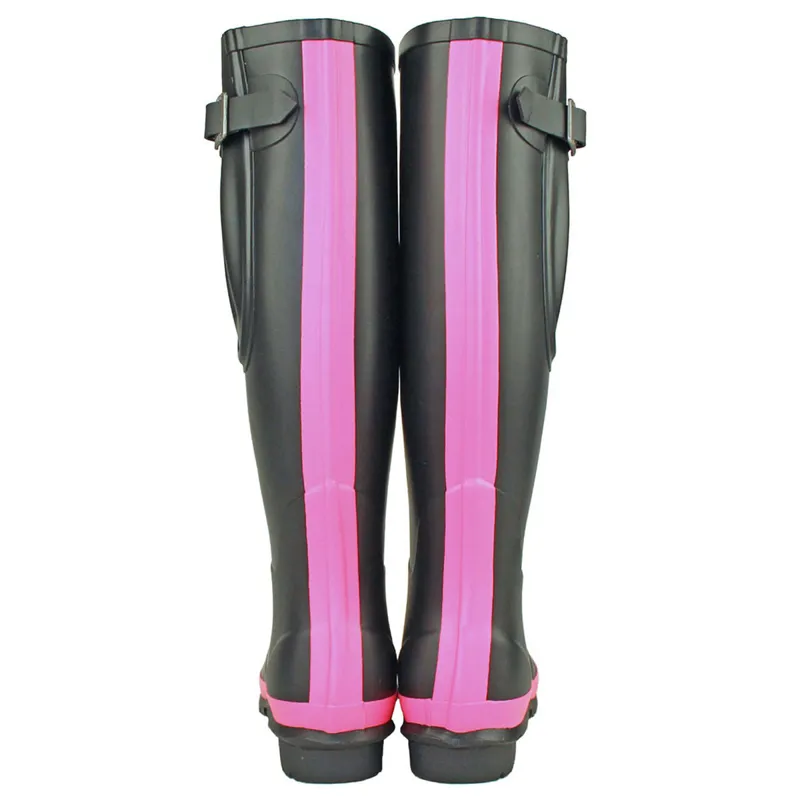 Rockfish Original Tall Adjustable Matt Wellies - Black/Hot Pink-1
