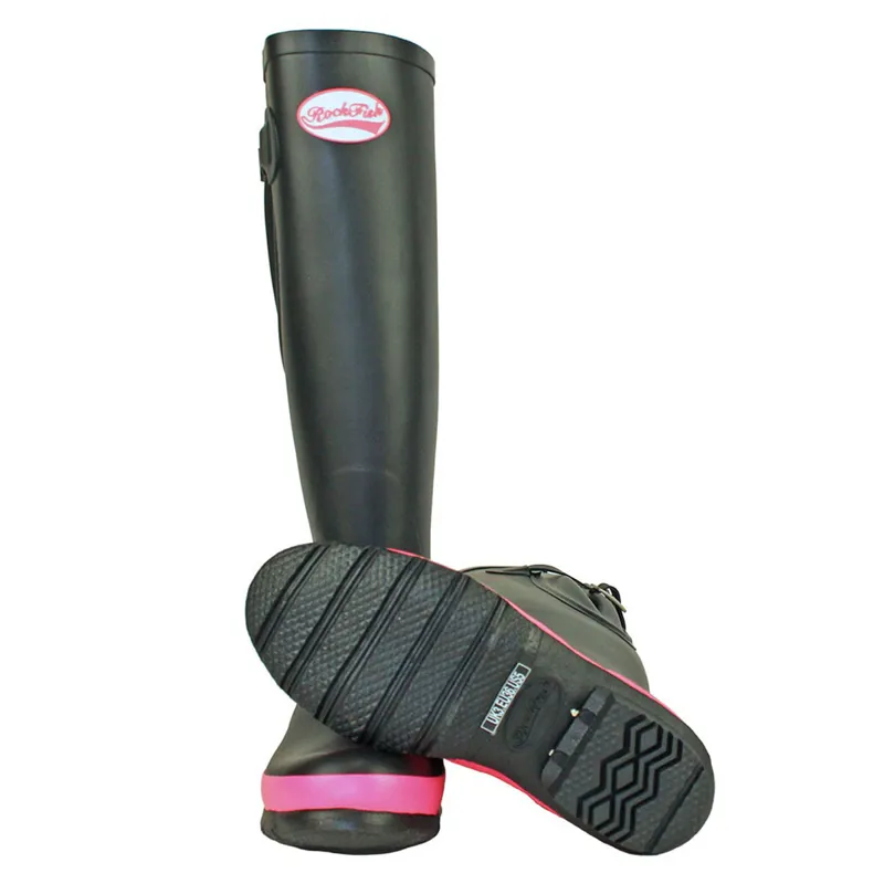 Rockfish Original Tall Adjustable Matt Wellies - Black/Hot Pink-3