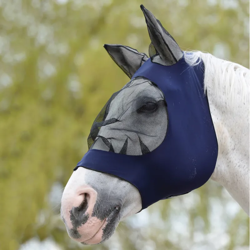 Roma Stretch Eye Saver Fly Mask With Ears - Navy/Black