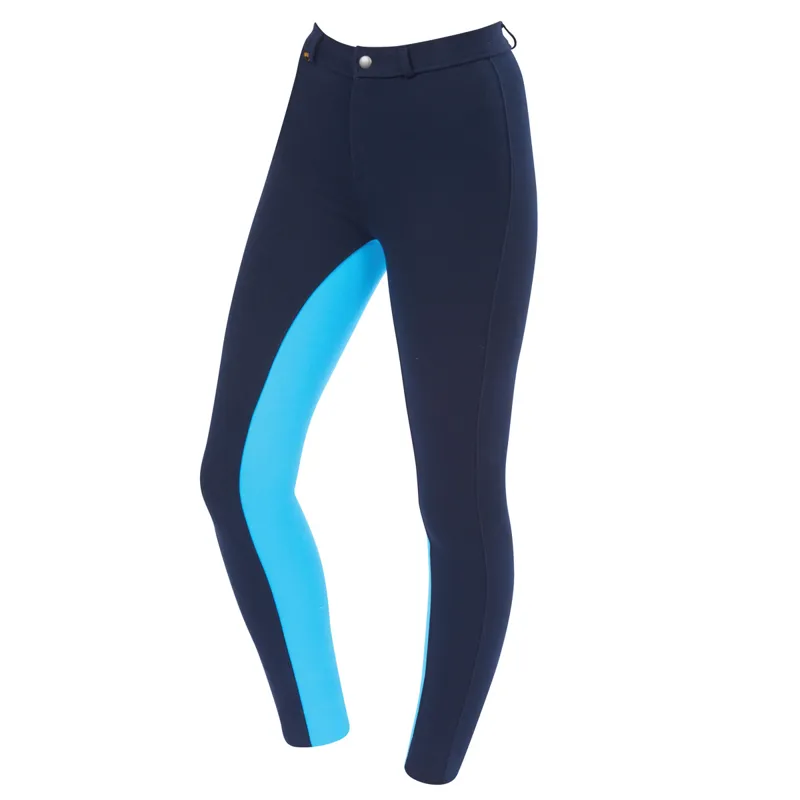 Saxon Warm Up Cotton Euro Seat Childs Jodhpurs - Navy/Aqua