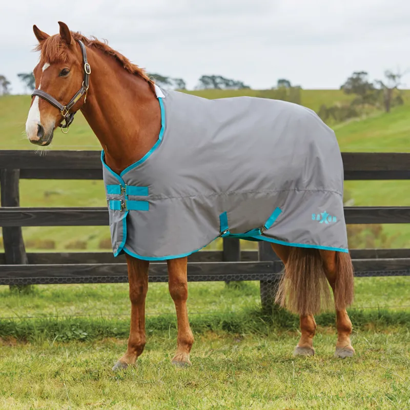 Saxon 600D Medium Weight Standard Turnout Rug 200g - Grey/Blue