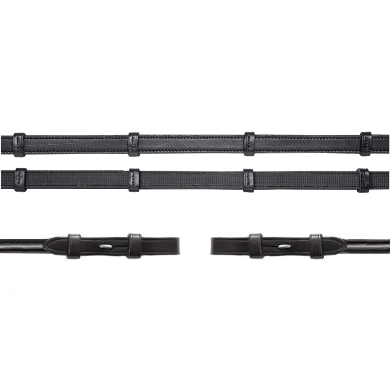 Schockemohle Rolled Inside Grip Continental Reins - Black/Silver