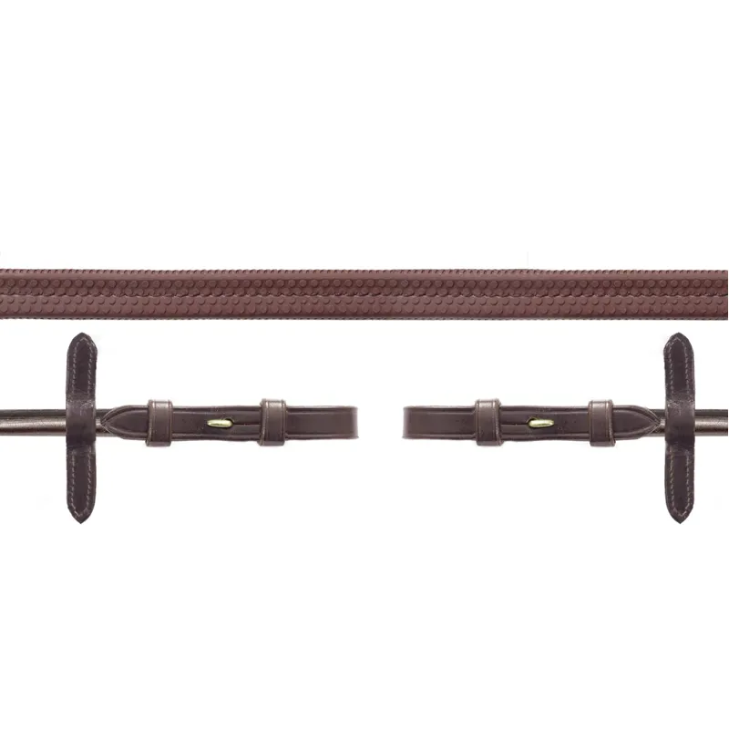 Schockemohle Rolled Rubber Grip Billet Reins - Dark Brown/Gold