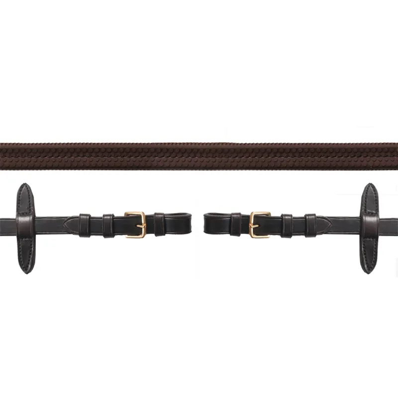 Schockemohle Rubber Grip Reins with Buckles - Dark Brown/Gold