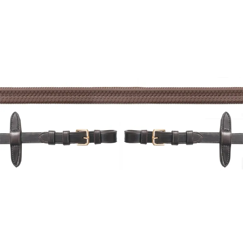 Schockemohle Rubber Grip Reins with Buckles - Light Brown/Gold