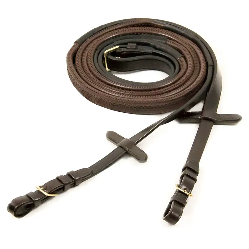 Schockemohle Rubber Grip Reins with Buckles - Light Brown/Gold-1