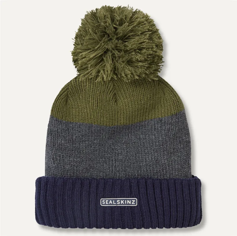 Sealskinz Flitcham Waterproof Bobble Hat - Navy/Olive/Grey