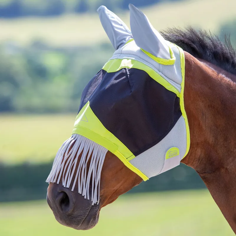 Shires Air Motion Fly Mask with Ears and Fringe - Lime