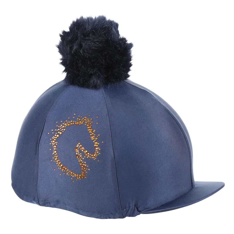NAVY BLUE & YELLOW RIDING HAT COVER 