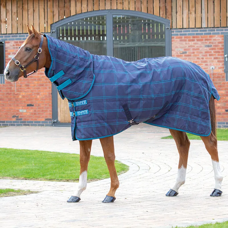 Shires Tempest Plus 100 Combo Neck Stable Rug Navy/Blue Check Redpost Equestrian