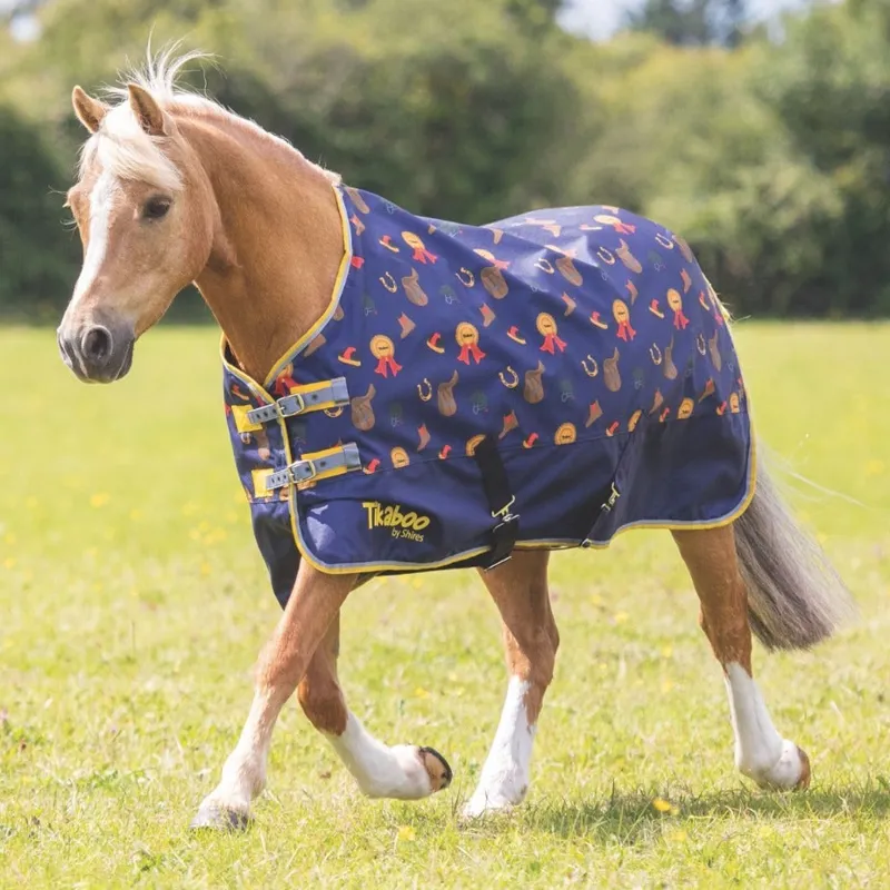 Shires Tikaboo Lite 0g Turnout Rug - Horse Print/Blue