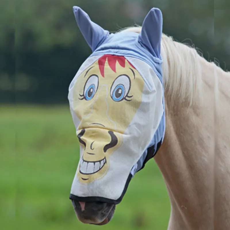 Shires Horse Face Fly Mask with Ears - Blue Boy