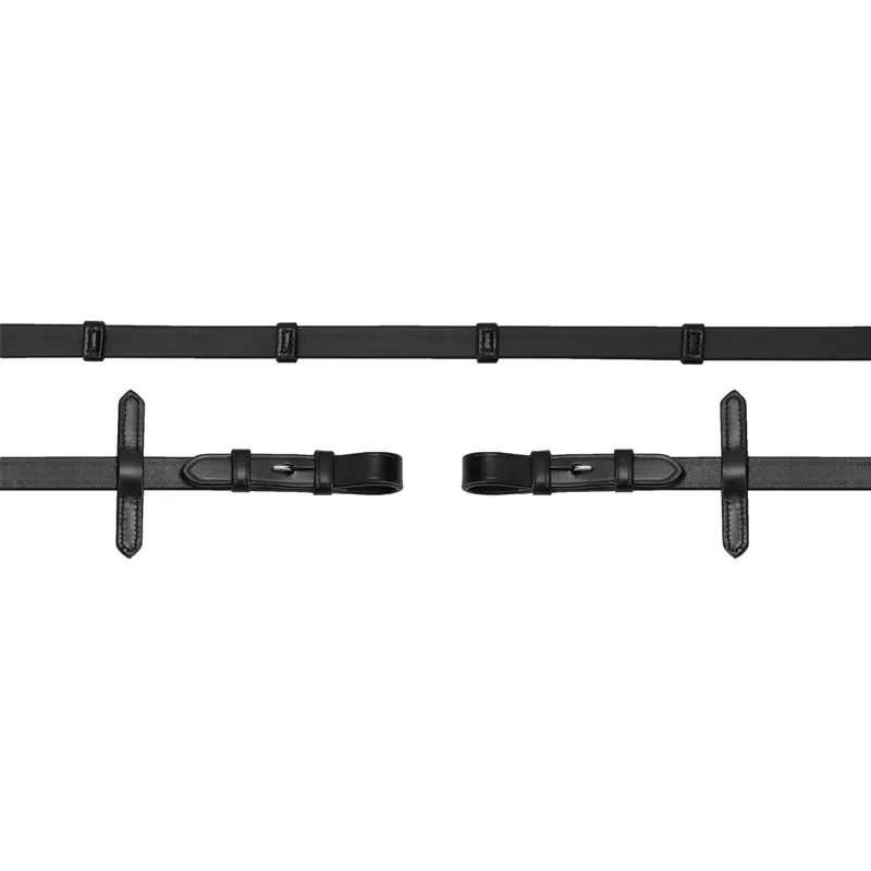 Schockemohle Soft Rubber Reins with Leather Stops - Black/Silver