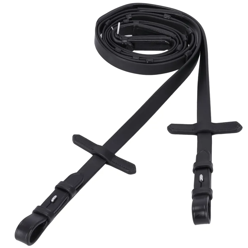 Schockemohle Soft Rubber Reins with Leather Stops - Black/Silver-1