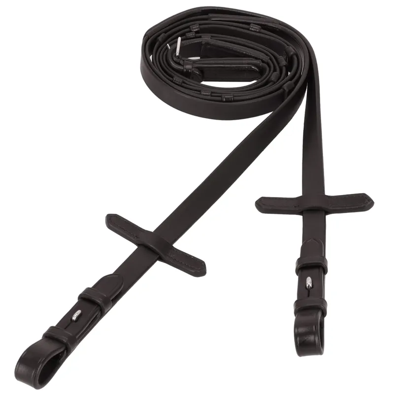 Schockemohle Soft Rubber Reins with Leather Stops - Brown/Silver-1