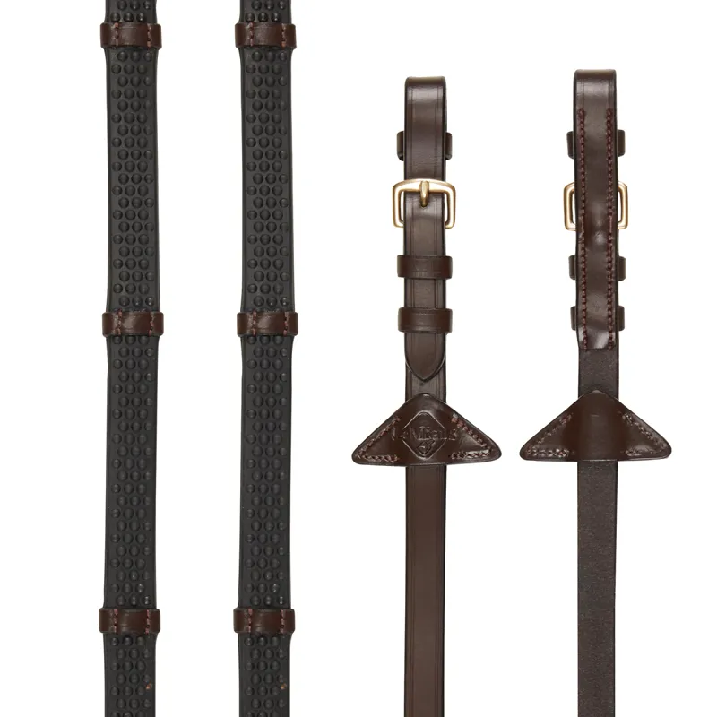 LeMieux Soft Rubber Reins with Stoppers - Havana/Black/Brass