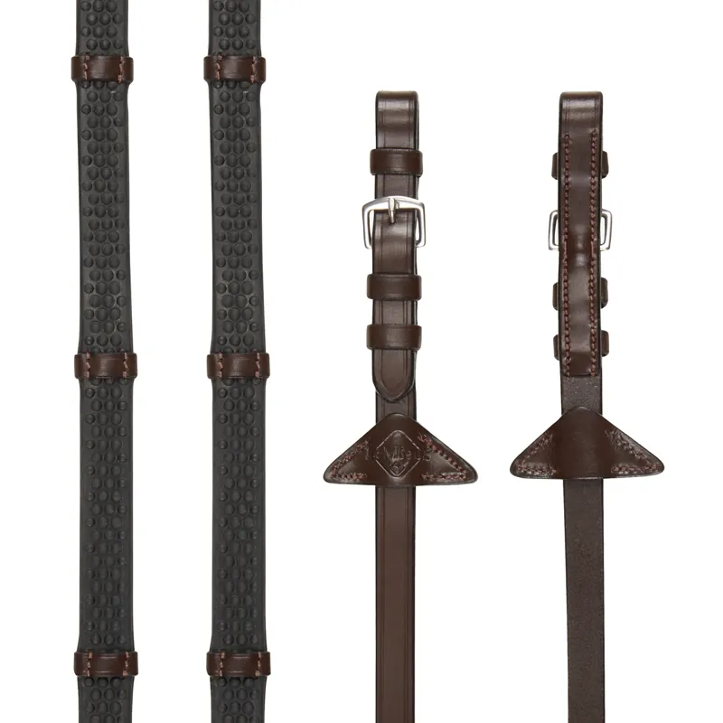 LeMieux Soft Rubber Reins with Stoppers - Havana/Black/Silver