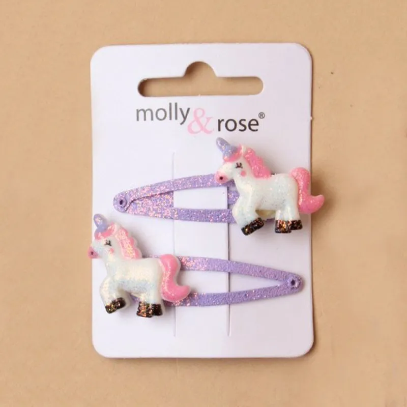 Molly and Rose Glitter Unicorn Hair Clips Pair Purple