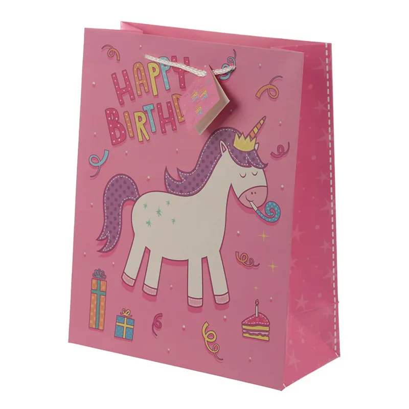 Spartan Enchanted Rainbows Unicorn Birthday Gift Bag - Pink/Large