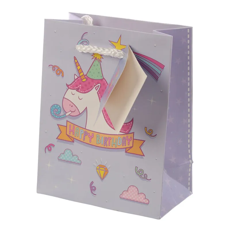 Spartan Enchanted Rainbows Unicorn Birthday Gift Bag - Purple/Small
