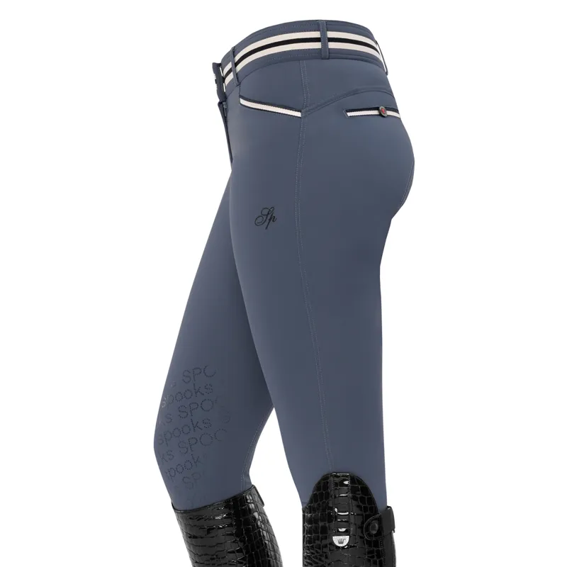Spooks Equestrian Full Silicone Grip seat Ladies Breeches Beige with Navy Detail 