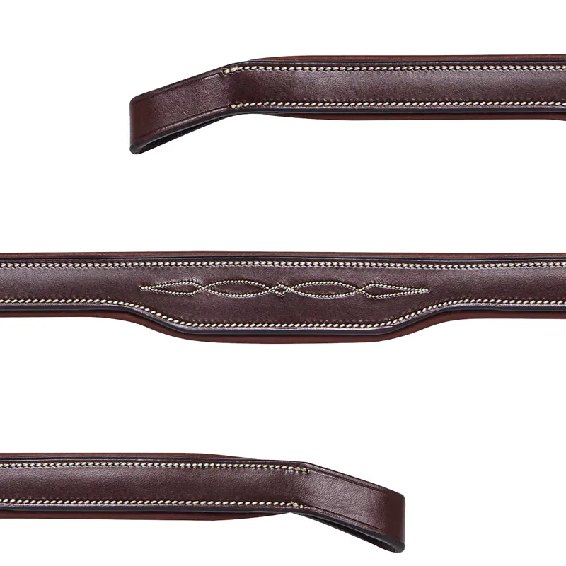 Equiline BB0418 Shaped Browband with Stitching - Brown-2