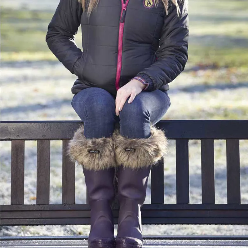 Toggi Shelburne Fleece Welly Boot Liner with Fur Trim Black