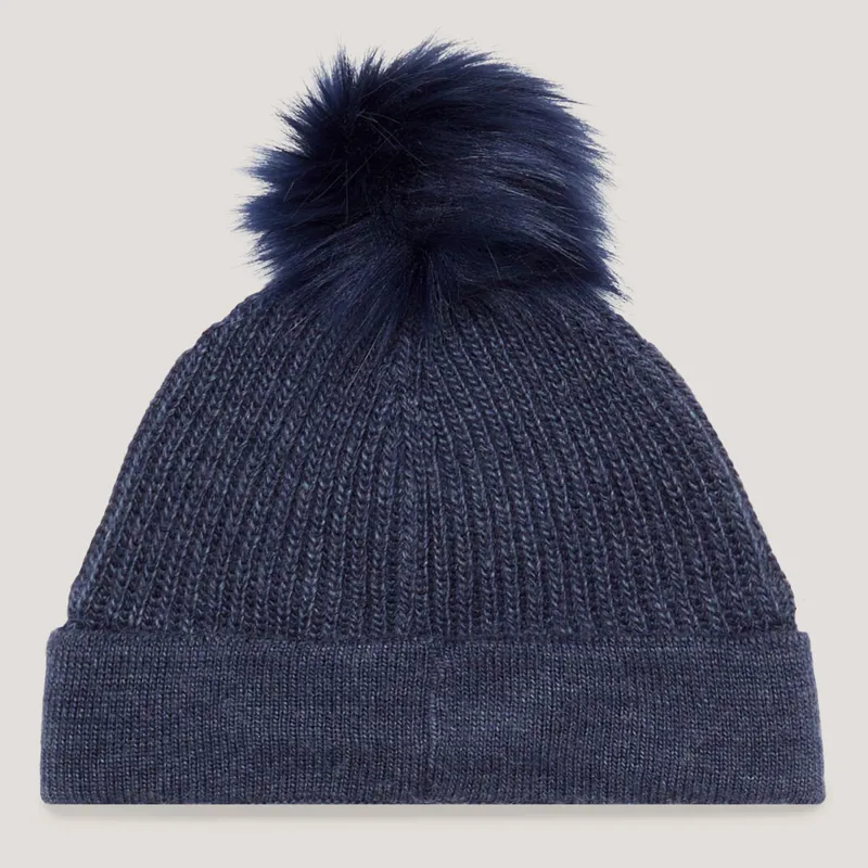 Hilfiger Rib-Knit Pom Beanie Bobble Hat Blue