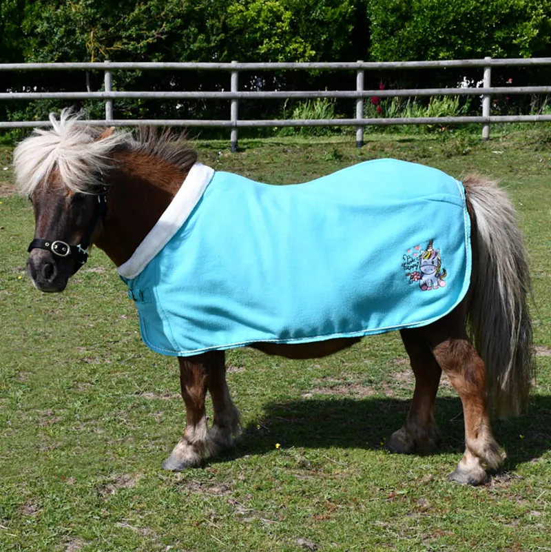 Rhinegold Unicorn Embroidered Fleece Pony Rug - Aqua