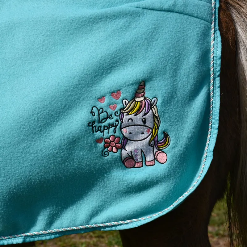 Rhinegold Unicorn Embroidered Fleece Pony Rug - Aqua-1