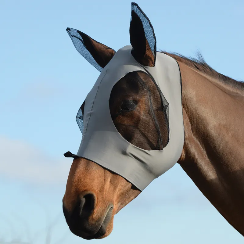 WeatherBeeta Stretch Bug Eye Saver with Ears Fly Mask - Grey/Black