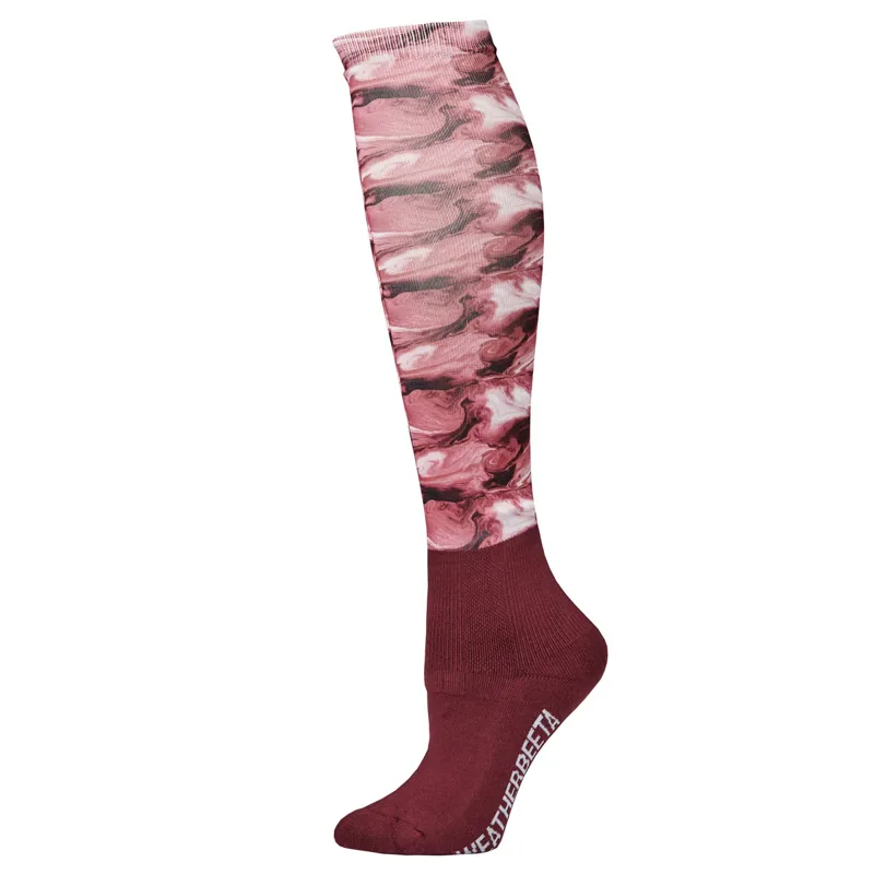 WeatherBeeta Stocking Tall Riding Socks Burgundy Swirl Marble