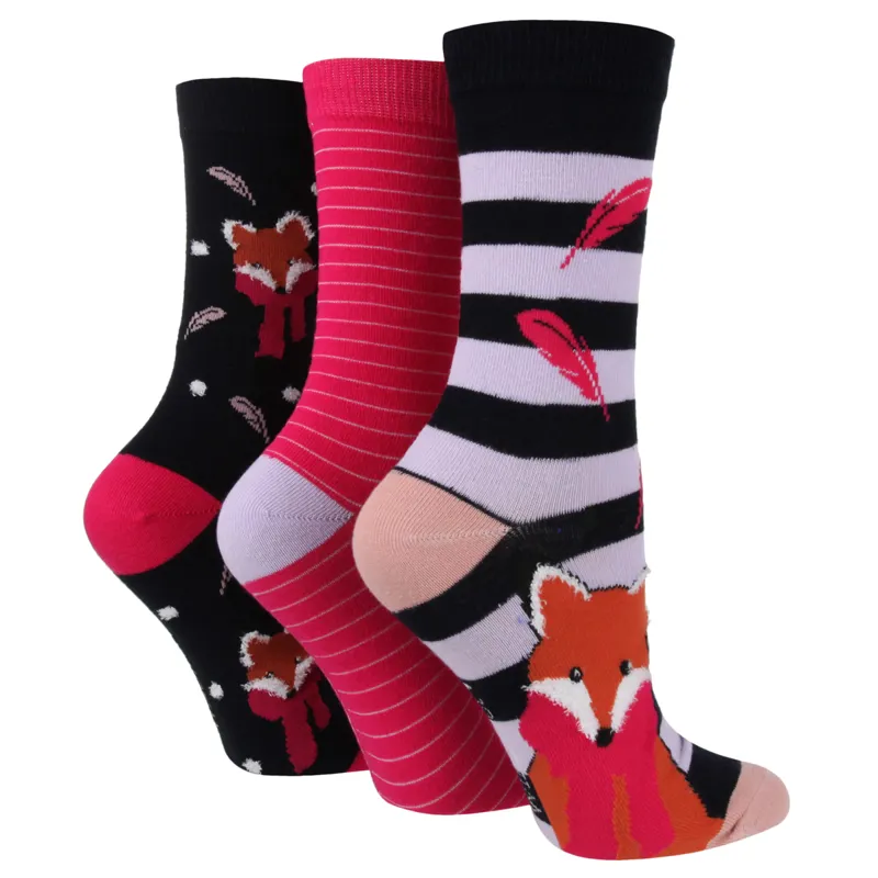 Sockshop Wildfeet Cotton Crew Socks 3 Pack - Fancy Fox