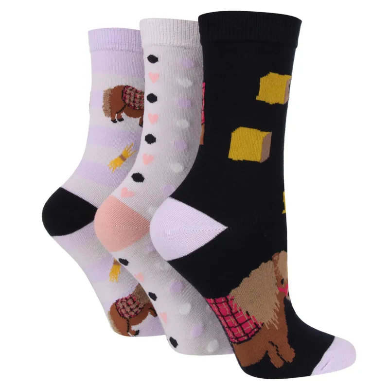 Sockshop Wild Feet Cotton Crew Socks 3 Pack - Snacky Pony