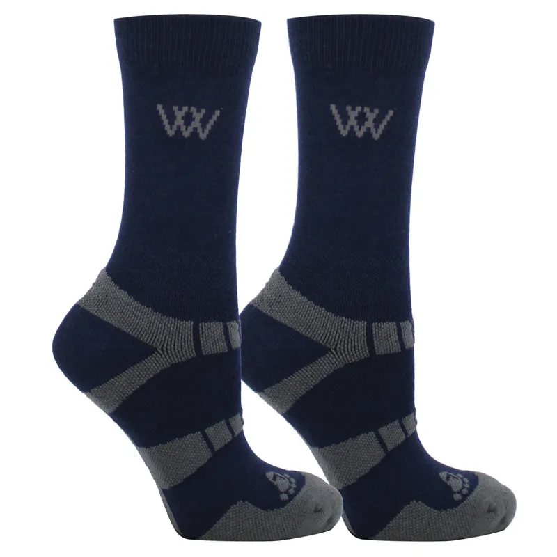 Woof Wear Waffle Knit Bamboo Short Riding Socks 2 Pack - Navy/Grey